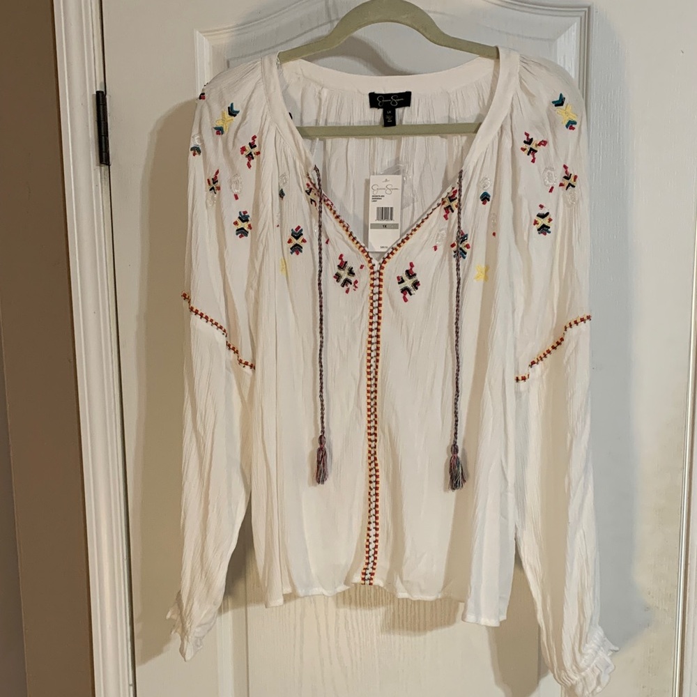 Jessica Simpson White Blouse with Colorful Embroidery - Picture 1 of 10